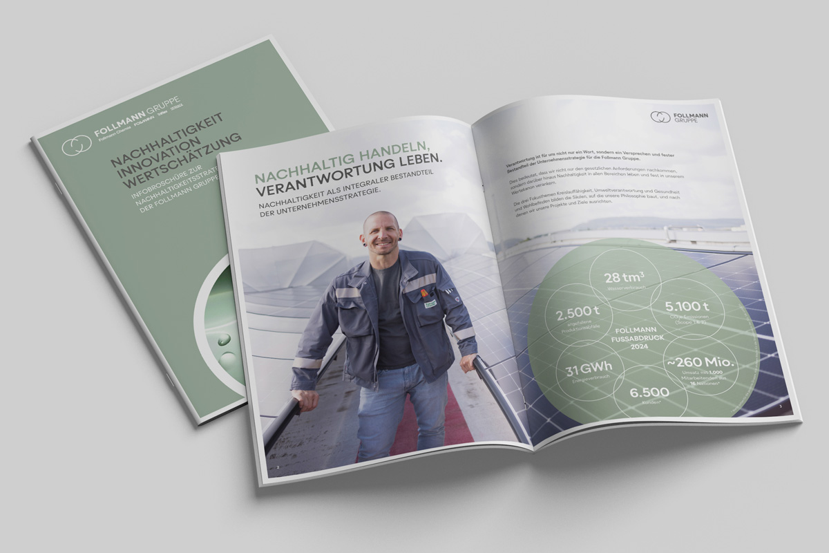 Ansicht der Broschüre zum Thema Nachhaltigkeit der Follmann Gruppe