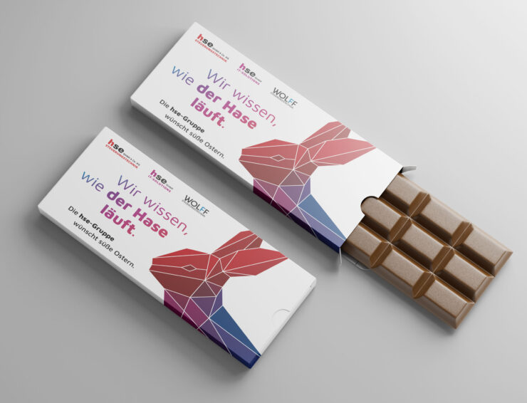 Schokoladenumverpackung von hse Steuerungstechnik, hse IT und WOLFF Steuerungstechnik zu Ostern