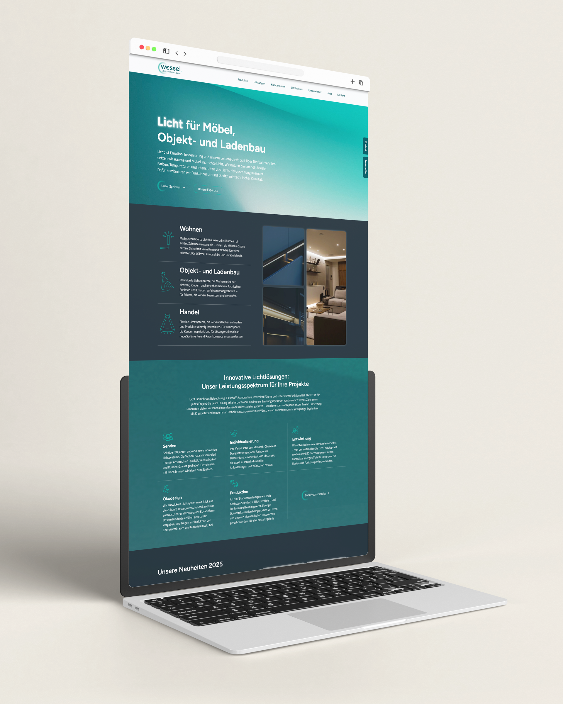 Mockup der neuen Website von Wessel - Licht für Möbel GmbH